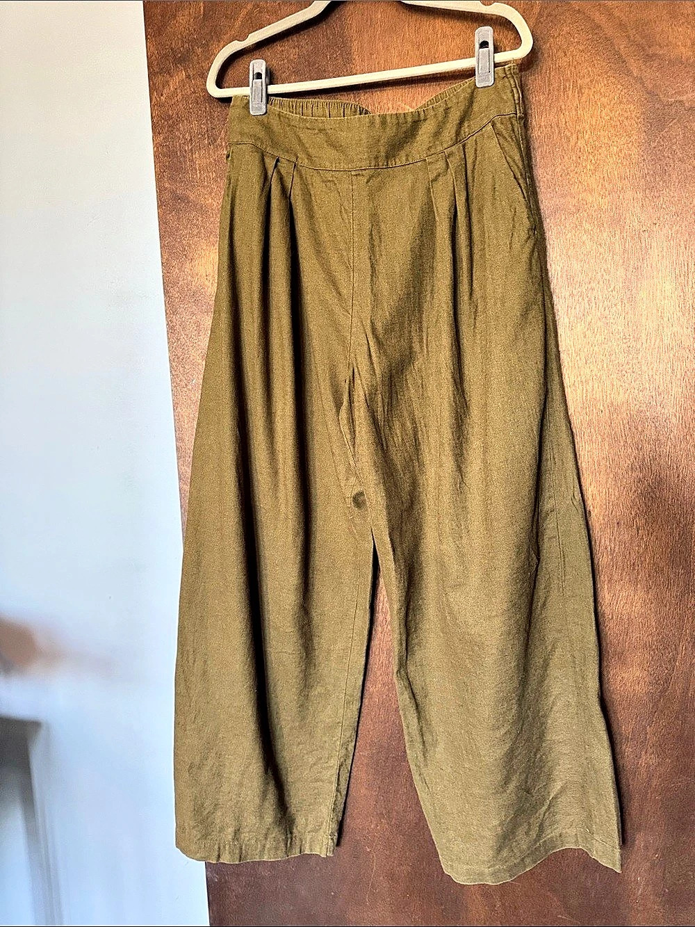 Abercrombie & Fitch Linen-Blend Pull-On Pant Wide Leg Green Large